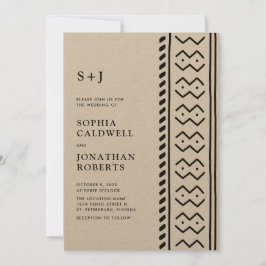 Allt i en Modern Boho Mudcloth Monogram Bröllop I Inbjudningar