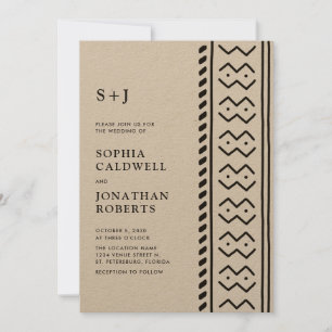 Allt i en Modern Boho Mudcloth Monogram Bröllop I Inbjudningar