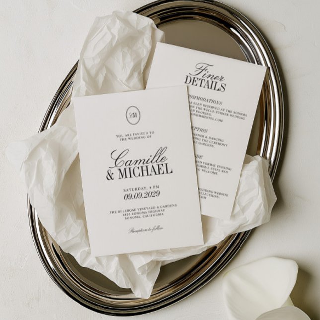 Allt i en modern monogrambröllopsinbjudan  inbjudningar (All in One Monogram Modern Wedding Invitation)