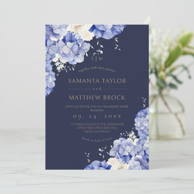 Allt i en modern⎮Navy blommor bröllop Inbjudningar (Stående Fram)