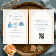 Allt i en neutral Blå Jean Baby Baby Shower
