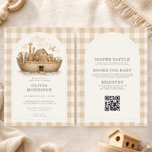 Allt i en Noas ark randig neutral baby shower Inbjudningar