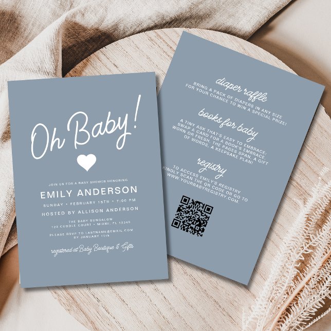 Allt i en Oh Baby Dusty Blue Baby Shower Inbjudningar (Skapare uppladdad)