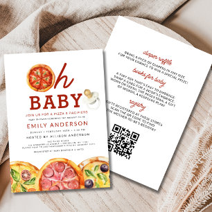 Allt i en Oh Baby Pizza & Nappar Baby Shower Inbjudningar