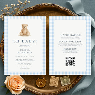 Allt i en Oh Baby Teddybjörn Rutig Bebis Shower Inbjudningar