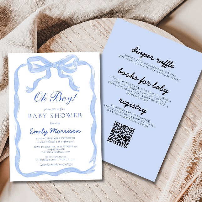 Allt i en Oh Boy Blue Ribbon Bow Baby Shower Inbjudningar (Skapare uppladdad)