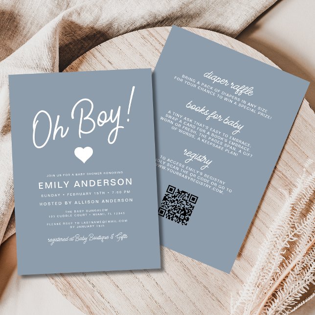 Allt i en Oh Boy Dusty Blue Baby Shower Inbjudningar (Skapare uppladdad)
