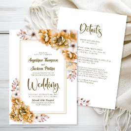 Allt i en Orange Blommigt Bröllop Inbjudningar
