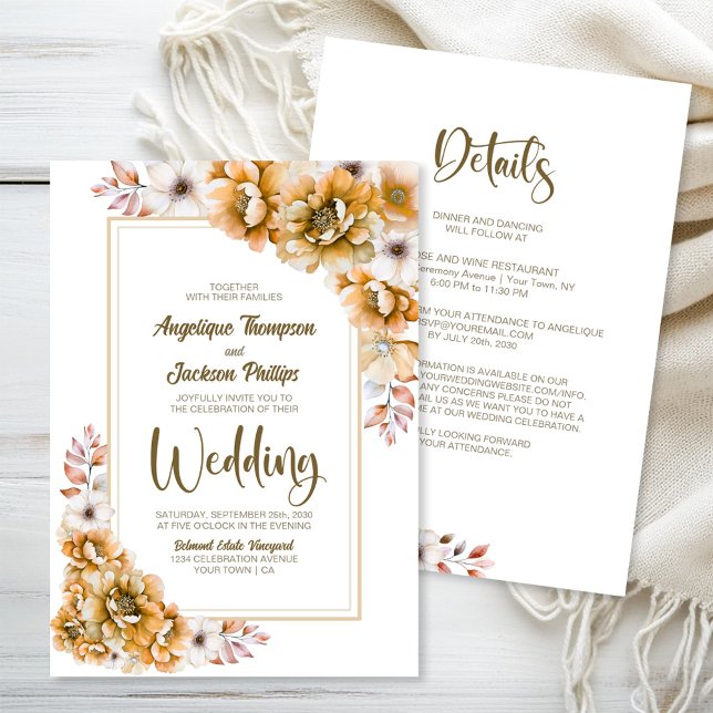 Allt i en Orange Blommigt Bröllop Inbjudningar (Skapare uppladdad)