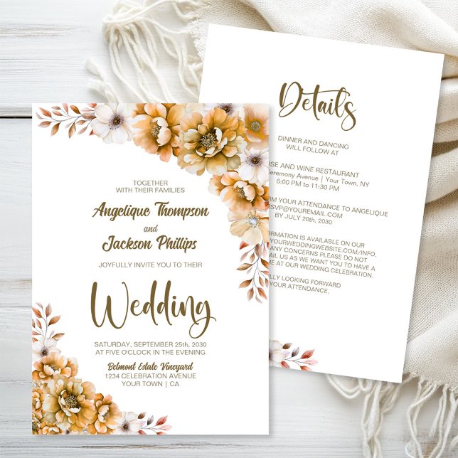 Allt i en Orange Blommigt Bröllop Inbjudningar (Skapare uppladdad)