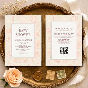 Allt i en Paris Fransk Toile QR-kod Baby Shower Inbjudningar