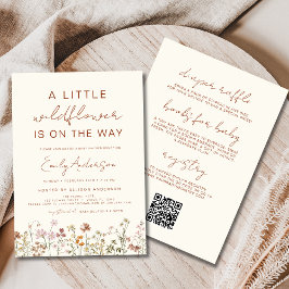 Allt i en QR-kod A Little Wildblomma Baby Shower Inbjudningar