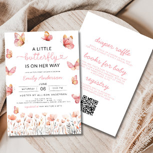 Allt i en QR-kod Little Butterfly Baby Shower Inbjudningar