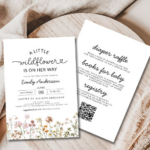 Allt i en QR-kod Little Wildblomma Baby Shower Inbjudningar