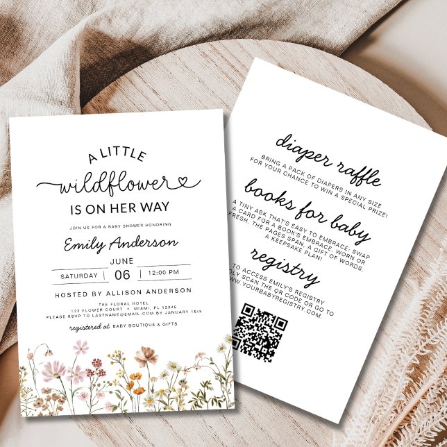 Allt i en QR-kod Little Wildblomma Baby Shower Inbjudningar (Skapare uppladdad)