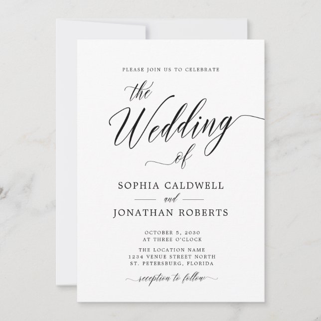Allt i en QR-kod, OSA Black Calligraphy Bröllop Inbjudningar (Framsida)