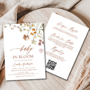 Allt i en QR-kod Wildblomme Baby i bloomdusch Inbjudningar