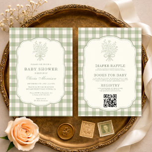 Allt i en randig blommig baby shower-inbjudan inbjudningar