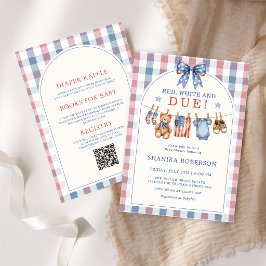 Allt i en röd vit och väntad baby shower inbjudningar