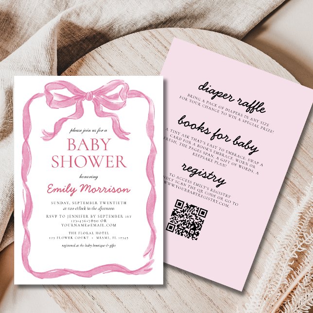 Allt i en  Rosa - Bow Baby Shower Inbjudningar (Skapare uppladdad)