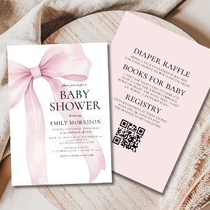 Allt i en Rosa Bow Girl Baby Shower Inbjudningar