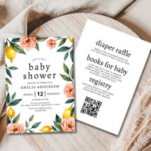 Allt i en Rosa Gult Blommigt Lemon Baby Shower