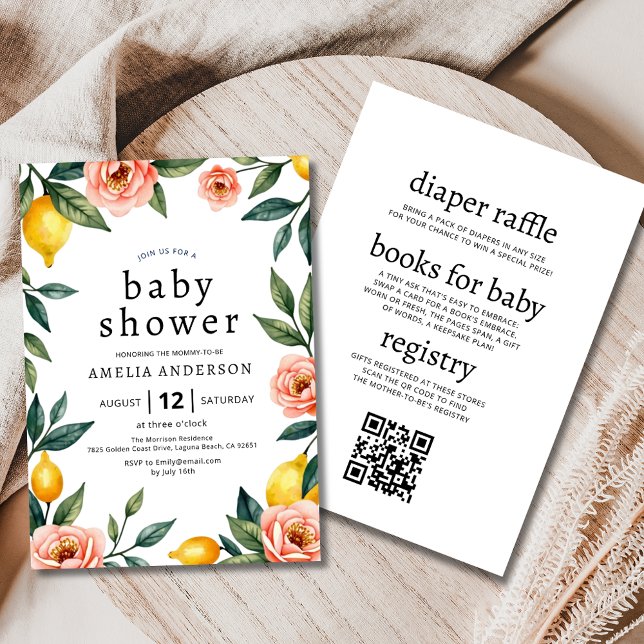 Allt i en Rosa Gult Blommigt Lemon Baby Shower Inbjudningar (Skapare uppladdad)