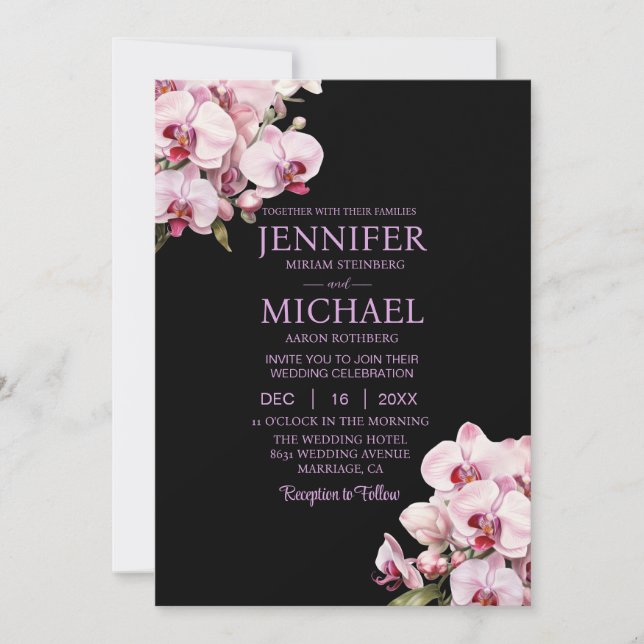 Allt i en Rosa Orchids Black Wedding-inbjudan Inbjudningar (Framsida)