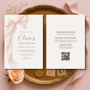 Allt i en rosa rosett flicka baby shower inbjudningar