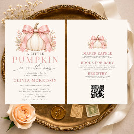 Allt i en rosa rosett liten pumpa baby shower inbjudningar
