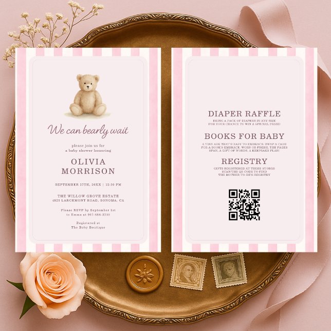 Allt i en rosa teddybjörn-babyshower inbjudningar (Skapare uppladdad)