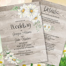 Allt i en Rustic Barn Wood White Daisy Bröllop Inbjudningar