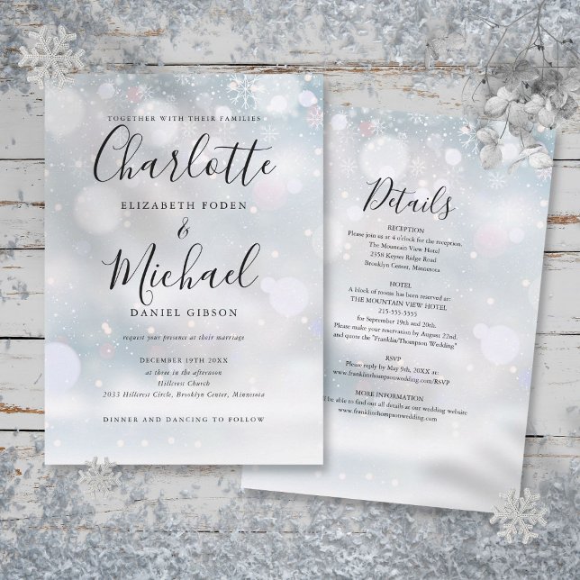 Allt i en snöflinga Vinterbröllop Inbjudningar (All In One Snowflakes Winter Wedding Invitation)