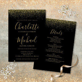 Allt i en svart och guld glitter skrift bröllop inbjudningar