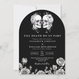 Allt i en svart-vit gotisk dödskallebröllop inbjudningar
