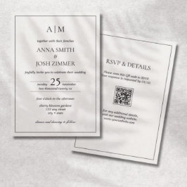 Allt i en svartvit minimal QR-kod för Monogram Inbjudningar