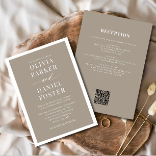 Allt i en Taupe Boho QR-kod Bröllop Inbjudningar
