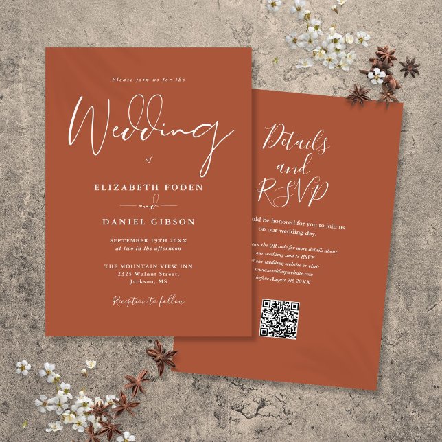 Allt i en terrakotta QR-kod bröllop Inbjudningar (All In One Terracotta QR Code Wedding Invitation)