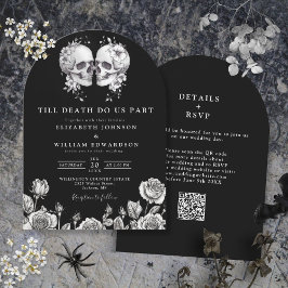 Allt i en till döden gotisk dödskalle QR-kod bröll Inbjudningar