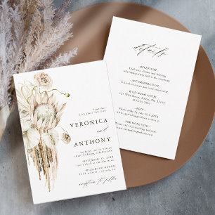 Allt i en Vild Boho Protea Pampas Grass Bröllop Inbjudningar