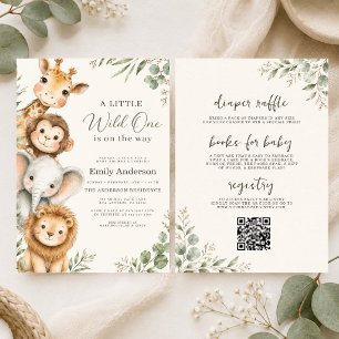 Allt i en vild en safari djur baby shower inbjudningar