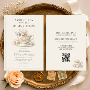 Allt i en Vintage Tea Party Baby Shower Inbjudningar