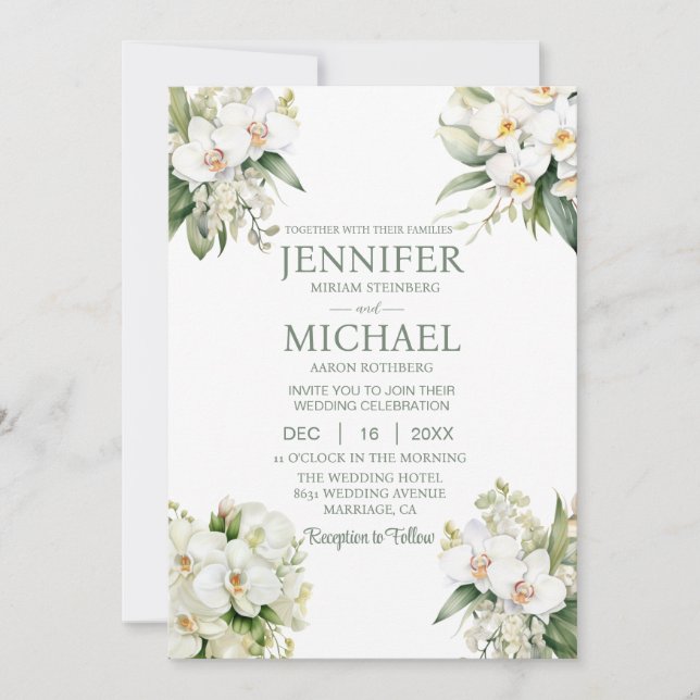 Allt i en vit Orchds bröllopsinbjudan Inbjudningar (Framsida)