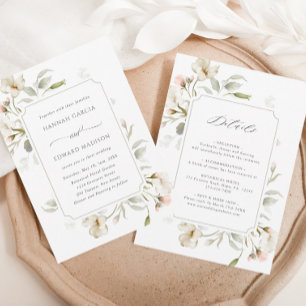 Allt i en vit sida Elegant Blommigt Bröllop Inbjudningar