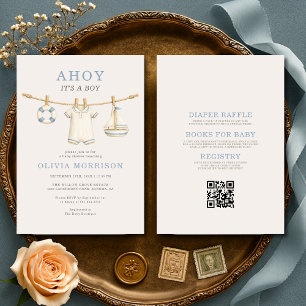 Allt i ett Ahoy It's a Boy Baby Shower Inbjudningar