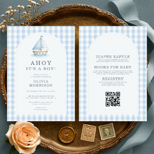 Allt i ett Ahoy It's a Boy Rutigt Baby Shower Inbjudningar