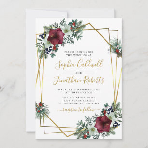 Allt i ett Amaryllis Gräs Guld Winter Wedding Inbjudningar