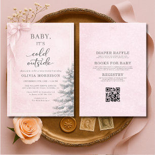 Allt i ett Baby Det är kallt ute Bow Baby Shower Inbjudningar