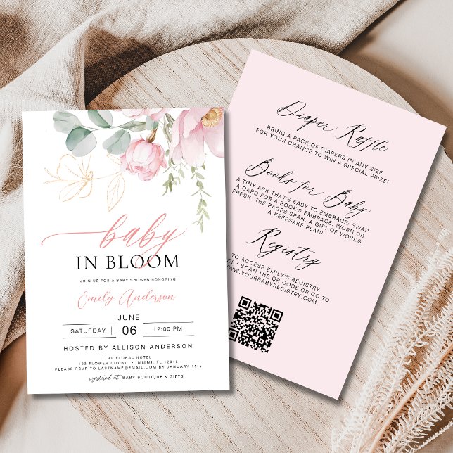 Allt i ett Baby i Bloom  Rosa Blommigt Shower Inbjudningar (Skapare uppladdad)