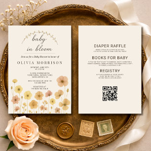 Allt i ett Baby In Bloom Boho QR-kod Baby Shower  Inbjudningar